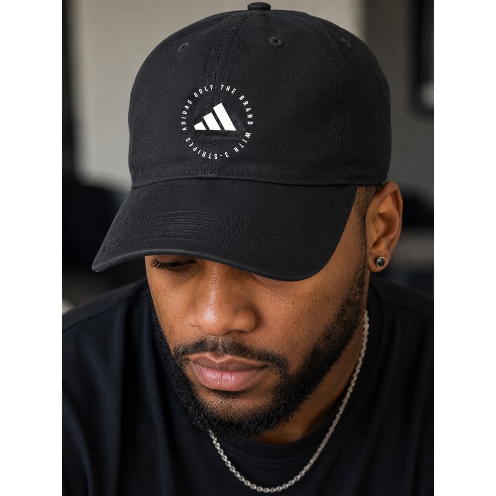 Adidas Golf Mens Black 3-Stripes Circle Logo‎ Performance Baseball Hat OSFM